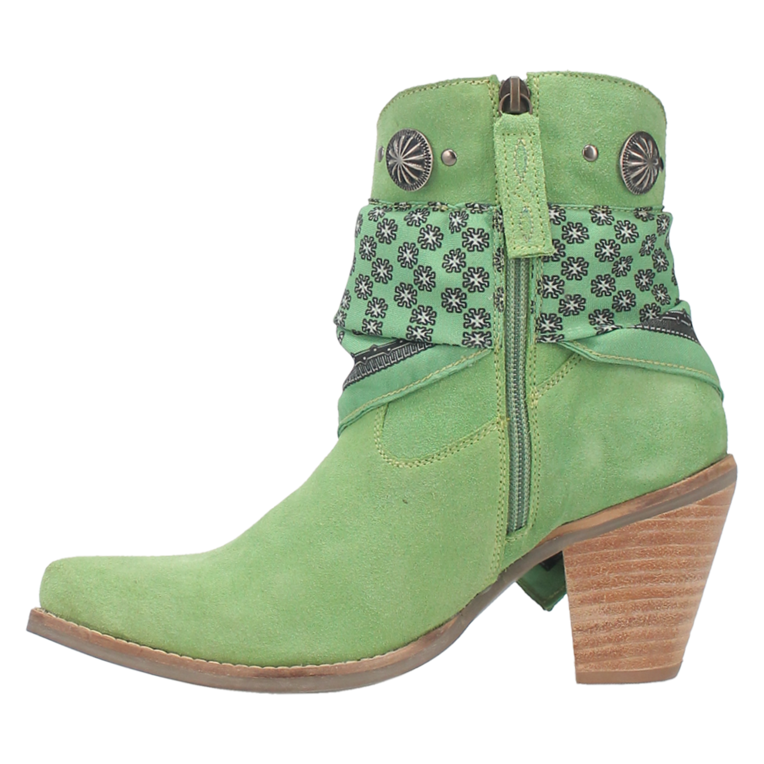 Bandida Lime Green Suede Silver Concho Bandana Wrapped Booties (DS)