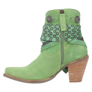 Bandida Lime Green Suede Silver Concho Bandana Wrapped Booties (DS)