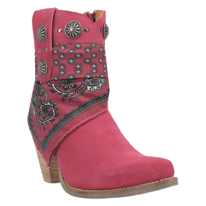 Bandida Fuchsia Suede Silver Concho Bandana Wrapped Booties (DS)
