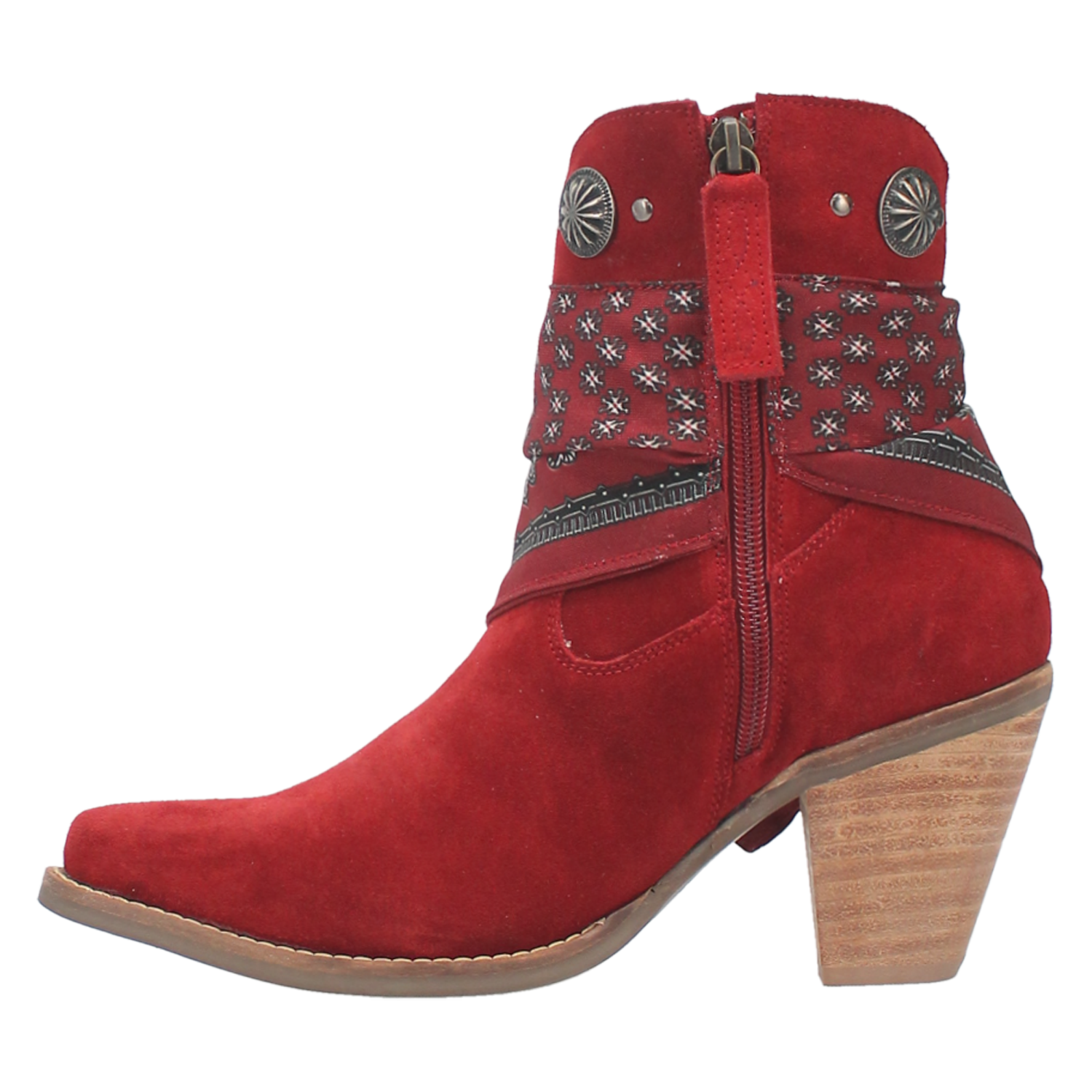 Bandida Red Suede Silver Concho Bandana Wrapped Booties (DS)