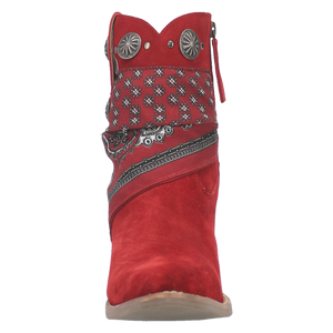 Bandida Red Suede Silver Concho Bandana Wrapped Booties (DS)