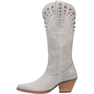 Talkin' Rodeo Off White Distressed Leather Studded Boots (DS)