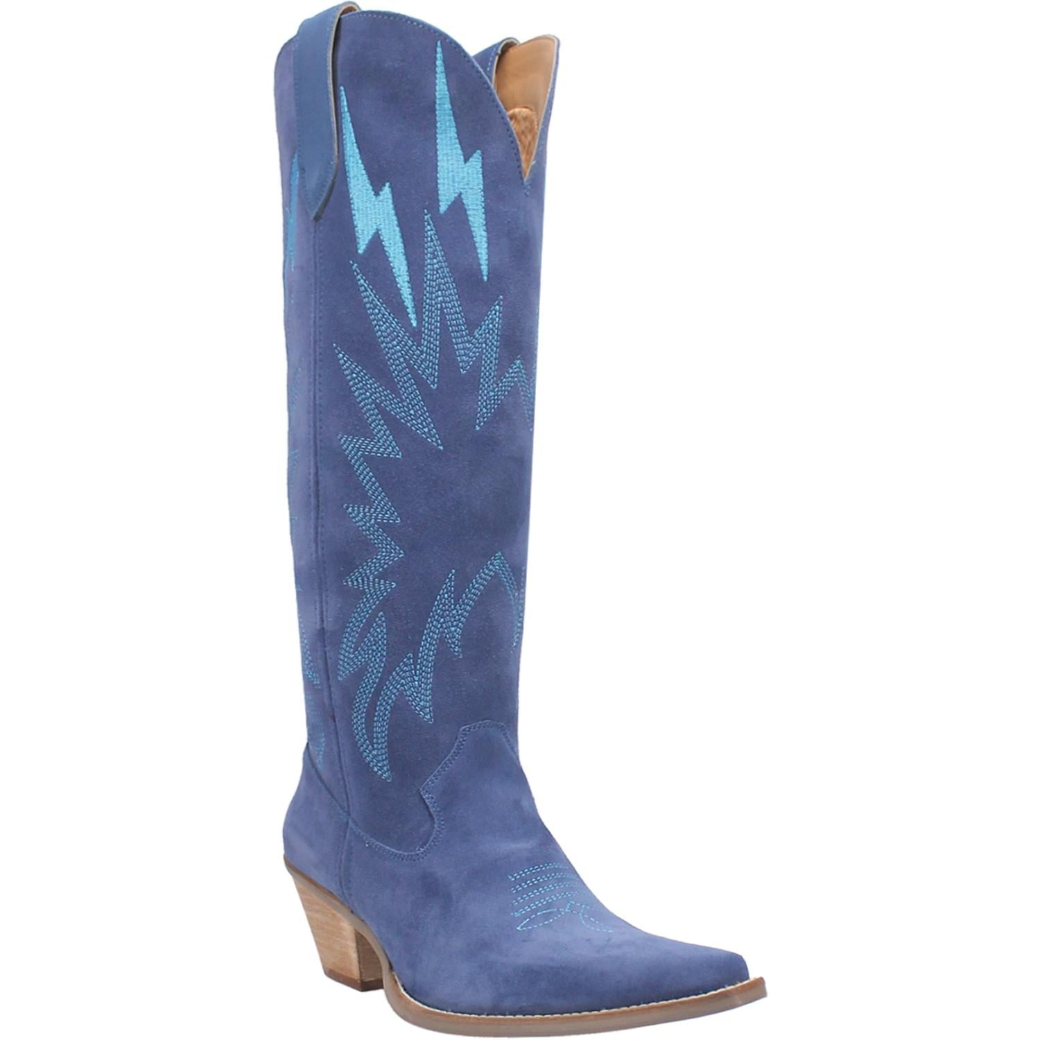 Thunder Road Blue Suede Lightning Bolt Leather Boots (DS)