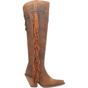 Sky High Brown Leather Fringe Knee High Boots (DS)