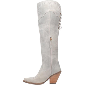 Sky High Off White Leather Fringe Knee High Boots (DS)