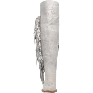 Sky High Off White Leather Fringe Knee High Boots (DS)