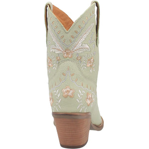 Primrose Mint Leather Boots w/ Stitched Floral Designs (DS)