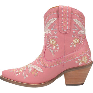 Primrose Pink Leather Boots w/ Stitched Floral Designs (DS)