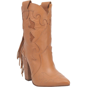 Lady's Night Camel Leather Heel Booties (DS)