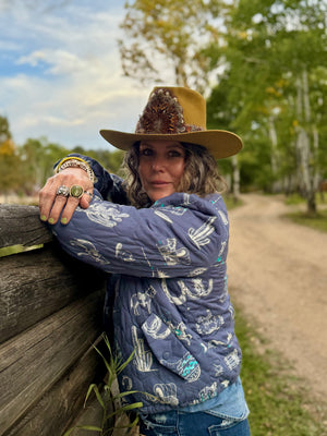 High Noon Western Print Quilted Bomber Jacket