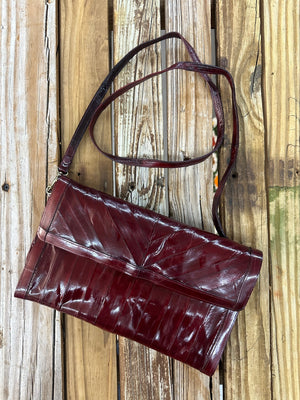 Vintage Burgundy Red Eel Skin Leather Cross Body Purse &/or Clutch