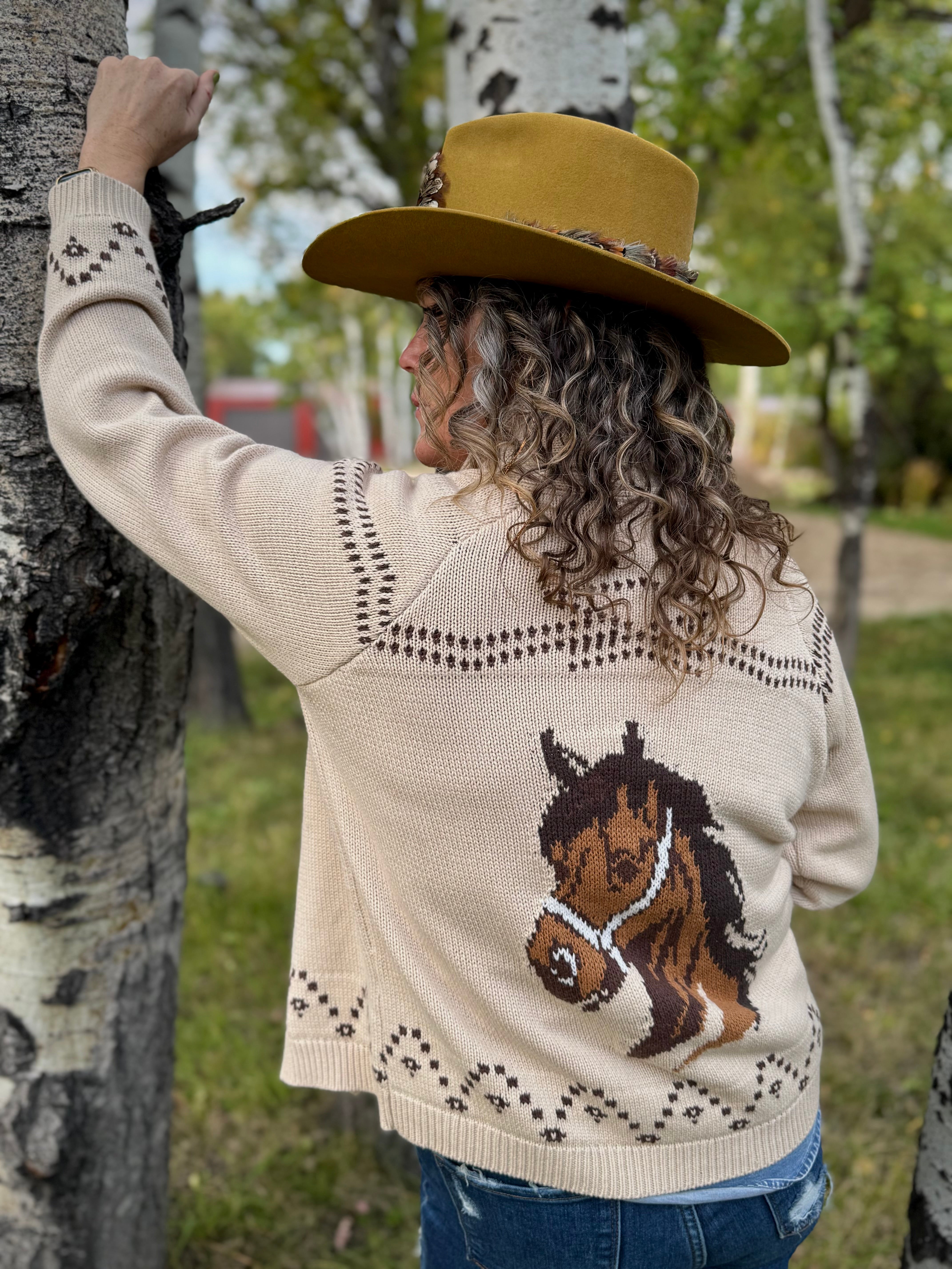 Canyon Ranch Horse Jacquard Shawl Knit Cardigan - Lil Bee's Bohemian