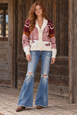Rosy Range Western Scenic Cardigan