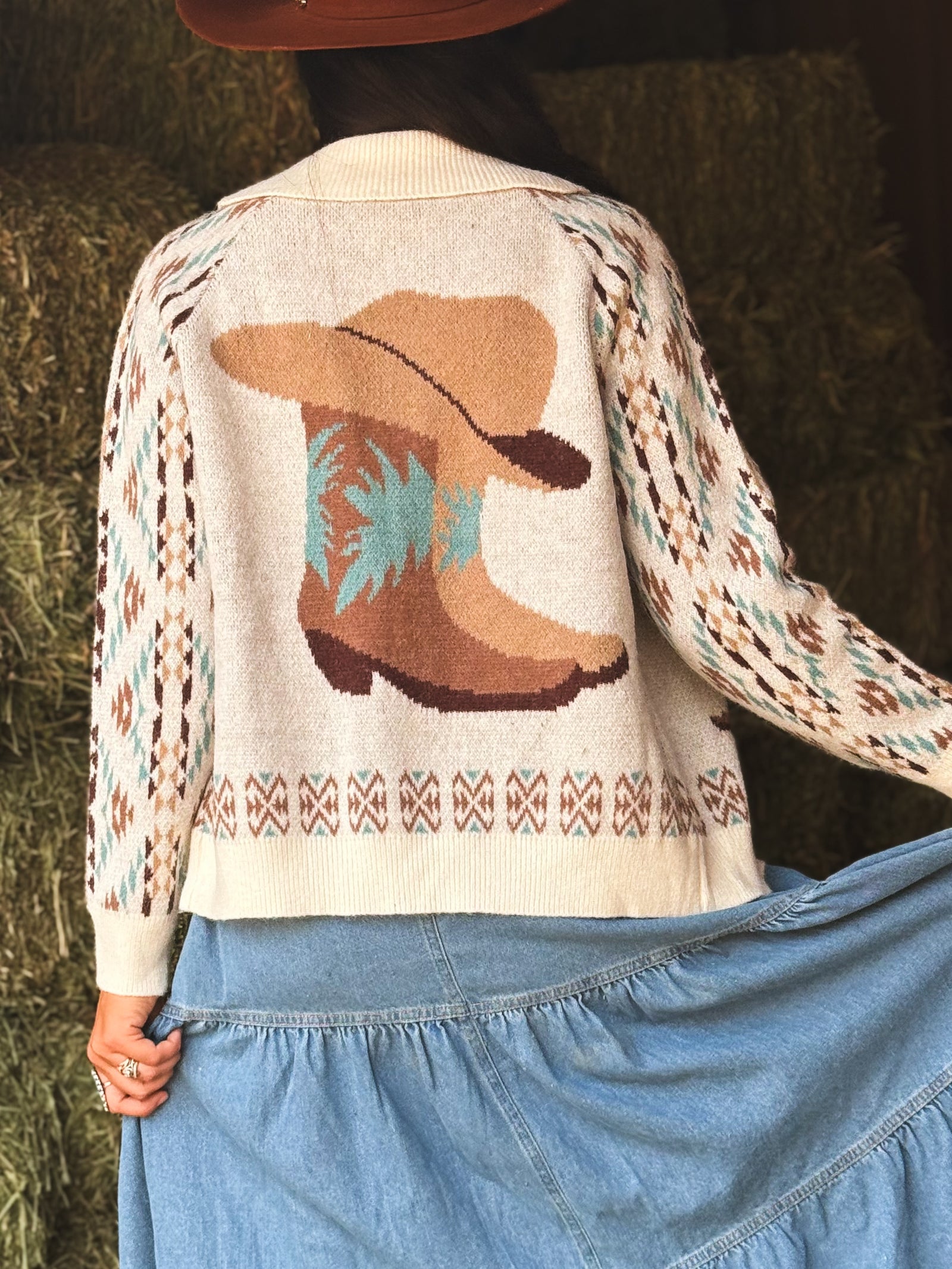 Boot Up Babe Zip Up Cowboy Boot Sweater