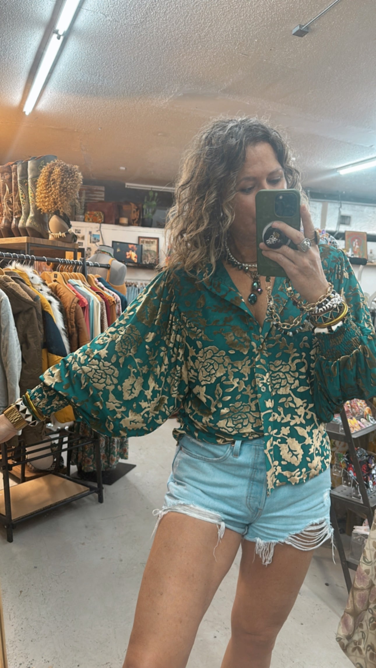 After Midnight Burnout Velvet Mesh Balloon Sleeve Button Up Blouse - PREORDER NOVEMBER/DECEMBER 2025