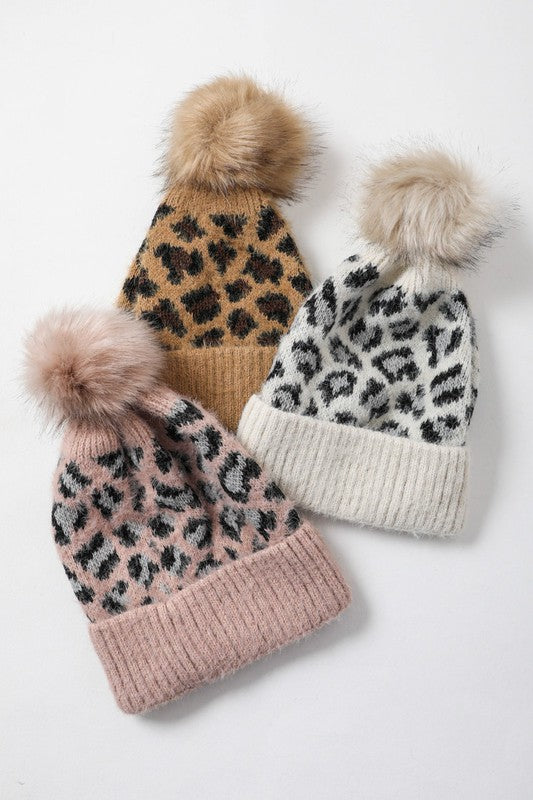 Purrfect Leopard Knit Beanie