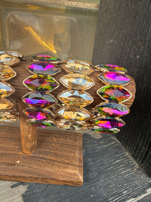 Petal Halo Linked Glass Stone Stretch Bracelet