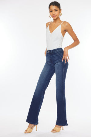 Feelin' Good High Rise Retro Inspired Dark Wash Denim Slim Flare Jeans (DS) FG KC