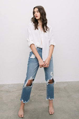 Let Go High Rise Tattered Straight Jeans ~ SAMPLE SALE
