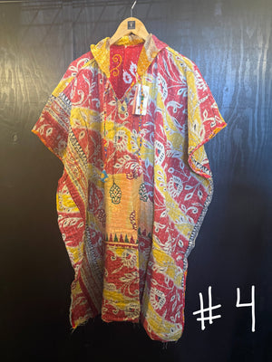 Eyes Of The World Handmade Reversible Kantha Quilt Poncho with Hoodie