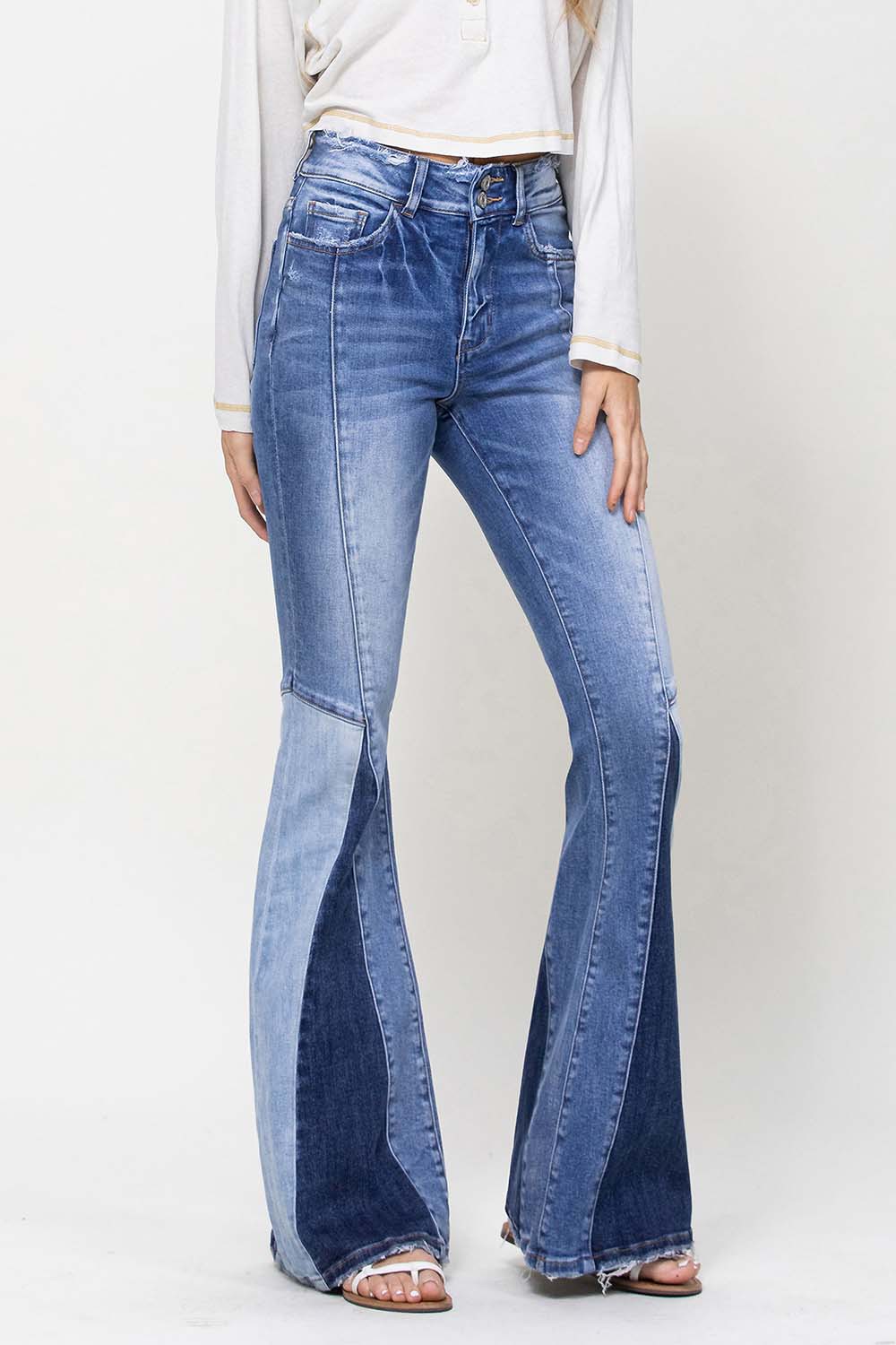 Women's Ruffle Flare Jeans Fashion High Waist Elastic Raw Hem Bell Bottom  Denim Pants,Dark Blue,XL : : Clothing, Shoes & Accessories