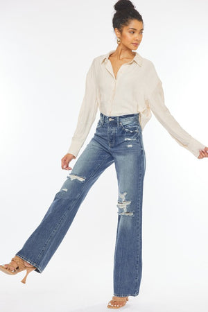 Rock With You Ultra High-Rise Distressed 90's Flare Denim