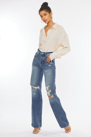 Rock With You Ultra High-Rise Distressed 90's Flare Denim