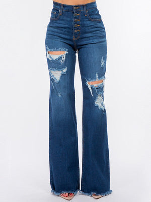 Lindsey Distressed Wide Leg Button Fly Jeans ~ SAMPLE SALE