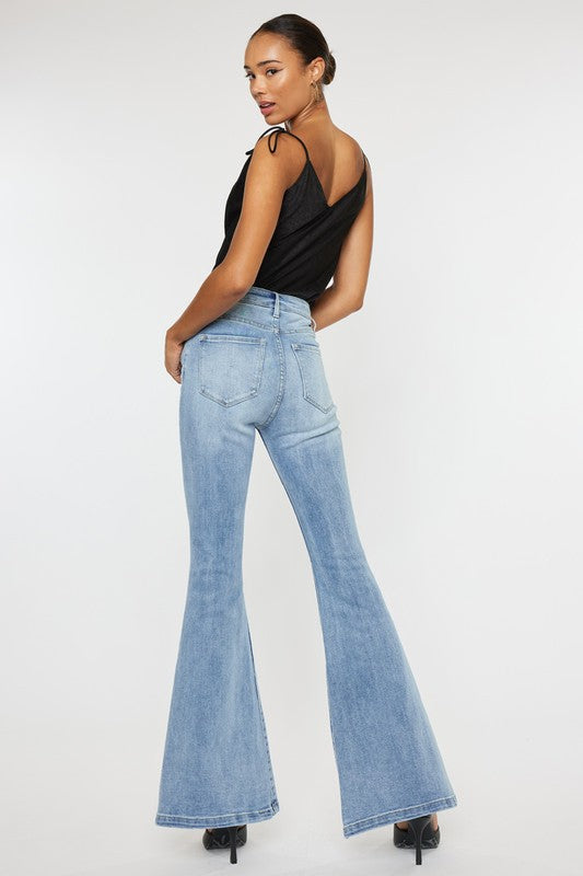 Do The Twist Light Denim High Rise Super Bell Bottom Flare Jeans 