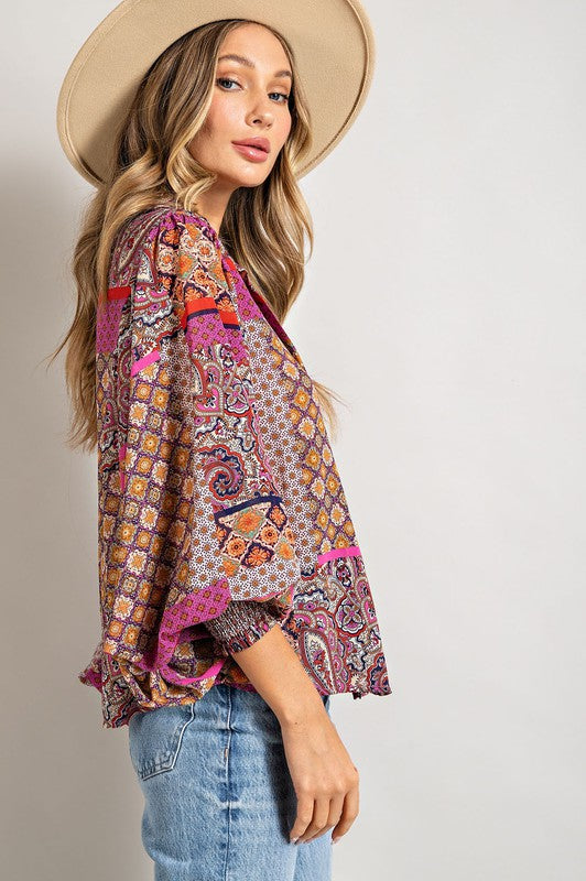 Boho Bliss Puff Sleeve Button Up Blouse