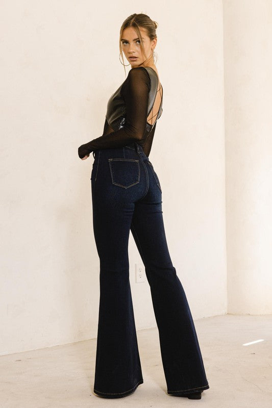 Take On Me Dark Denim High Elastic Waisted Trouser Style