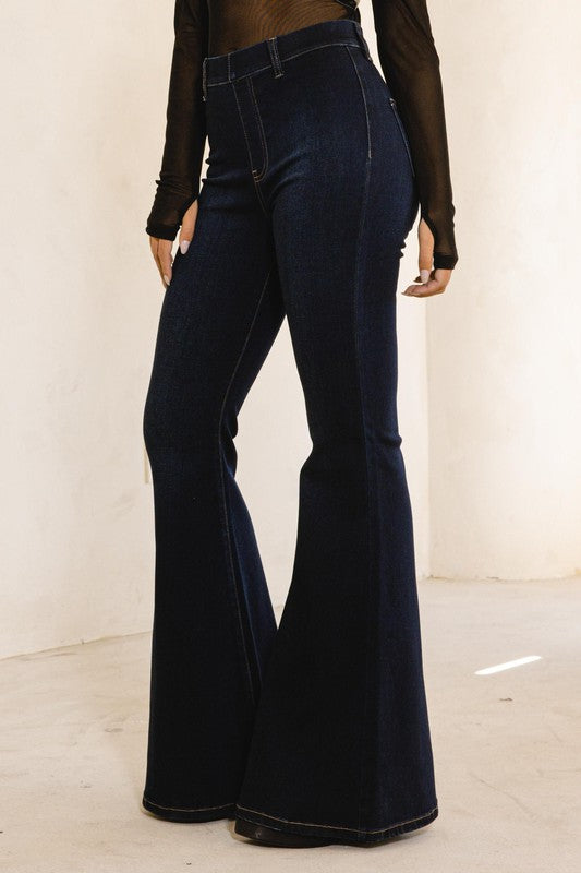Take On Me Dark Denim High Elastic Waisted Trouser Style Take On Me Dark Denim High Elastic Waisted Trouser Style
