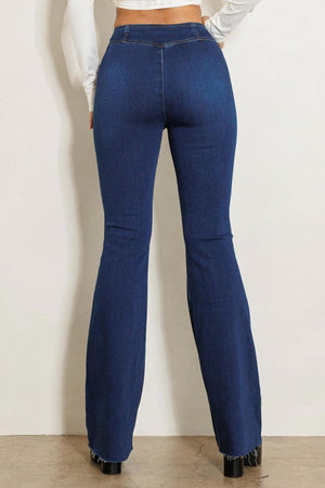 Between The Lines Retro Style High Waisted Flare Jeans