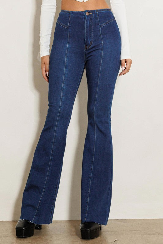 Between The Lines Retro Style High Waisted Flare Jeans