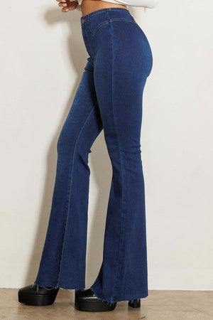 Between The Lines Retro Style High Waisted Flare Jeans