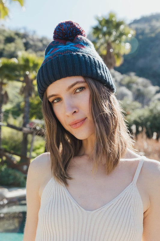Adobe Sky Aztec Pom Pom Beanie
