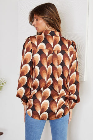 In Another Dimension Retro Heart Print Button Up Satin Blouse - PREORDER