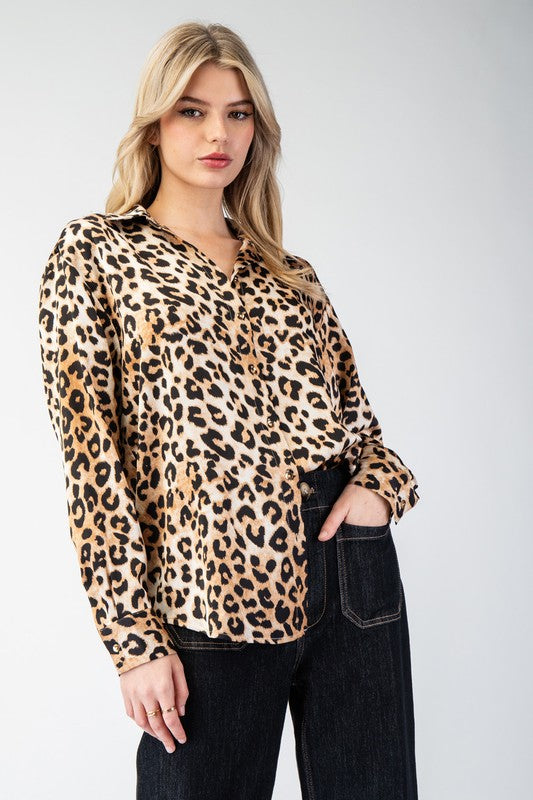 Wild Wanderer Leopard Print Button Up Blouse