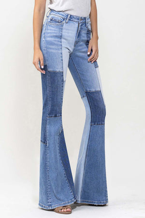Patchwork Penny High Rise Panel Denim Flare Jeans