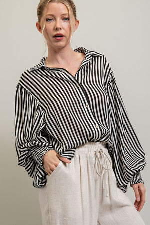 Takin' Care Of Business Striped Button Up Blouse