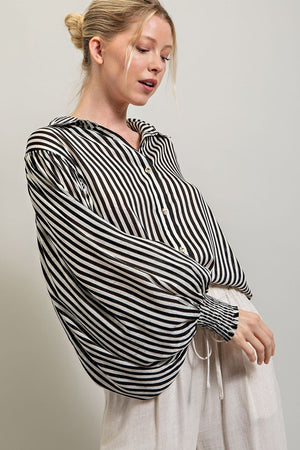 Takin' Care Of Business Striped Button Up Blouse