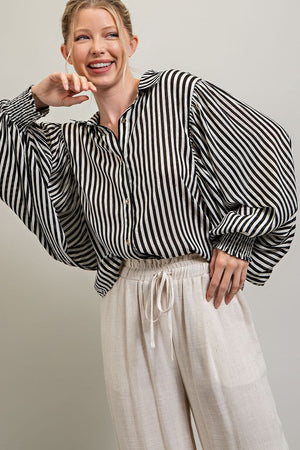 Takin' Care Of Business Striped Button Up Blouse