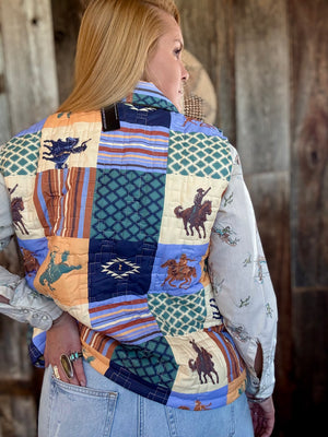 Saddle Up Patchwork Cowboy Printed Quilted Vest