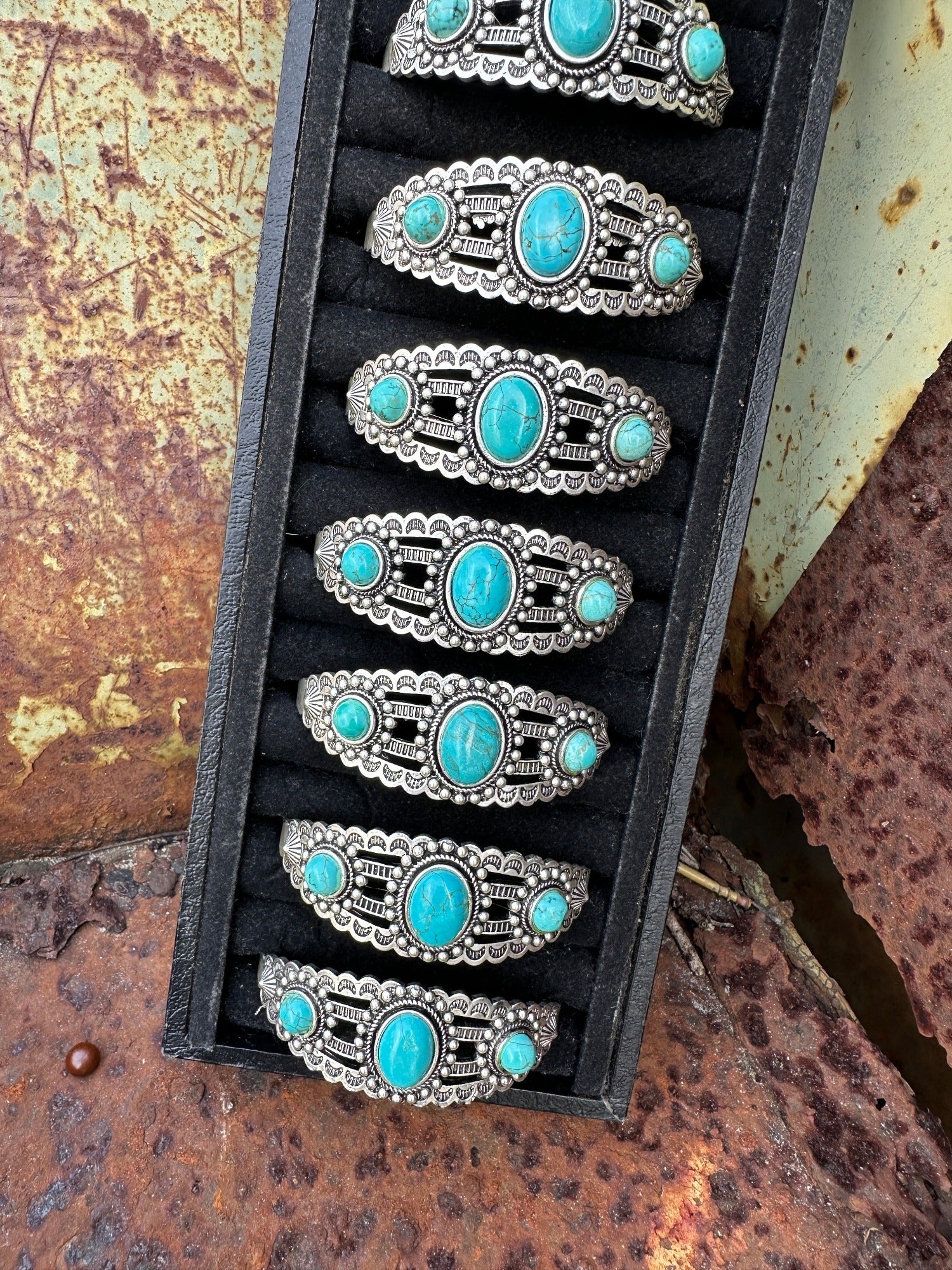 Turquoise Stone Silver Cuff Bracelet 