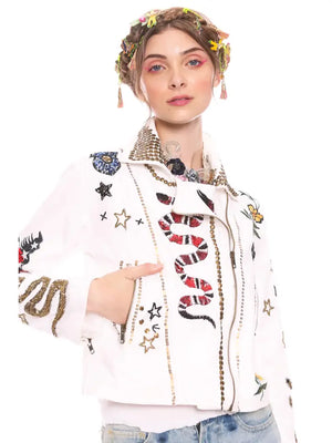 Adam & Eve Hand Beaded & Embroidered Moto Style Jacket - PREORDER