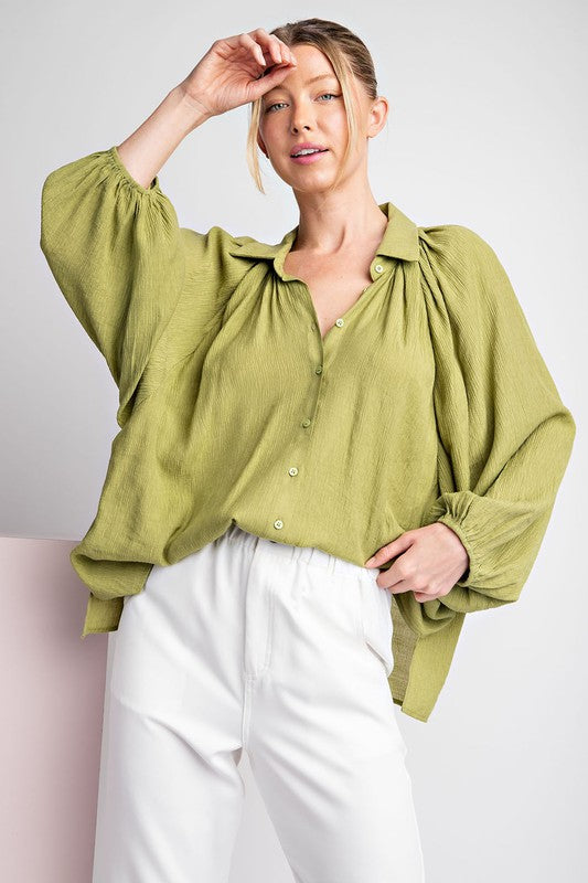 Casual Friday Loose Fit Button Up Blouse