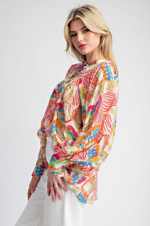 Mystic Mirage Printed Button Up Blouse - 3 Colors