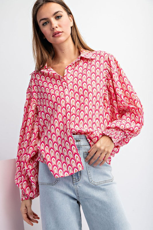 Luxe Lady Printed Button Up Blouse