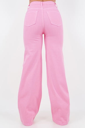 Pit Stop Bubble Gum Pink Denim Wide Leg Jeans