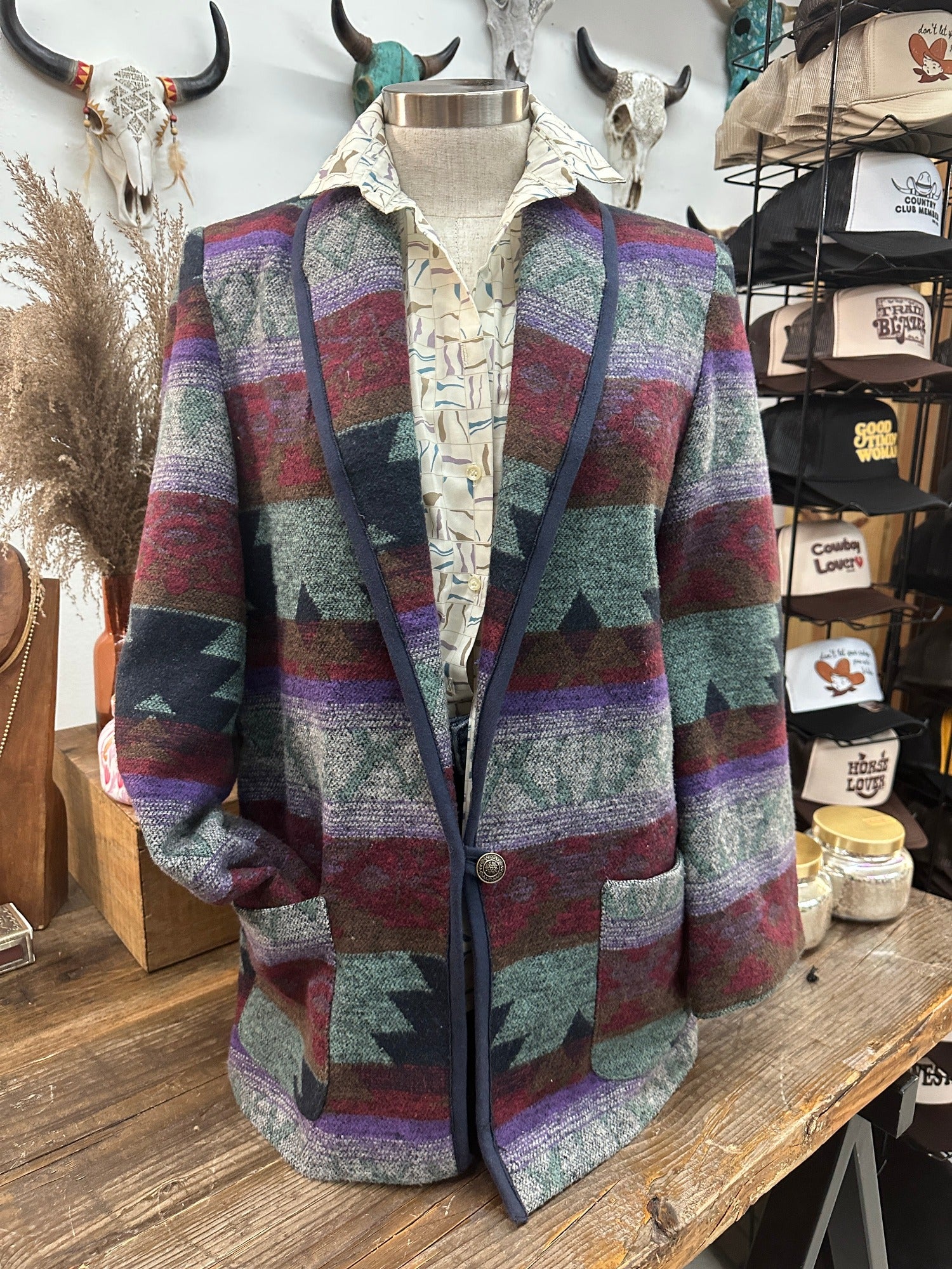 Southwestern Print Fuzzy Fleece Vintage Blazer